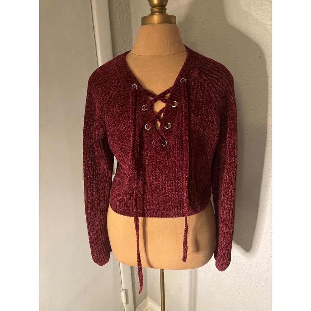 LA Hearts Cropped Knit Lace Up Tie Front Textured Sweater XS Cosplay Ren Fair